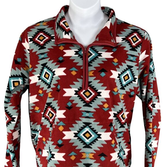 Wrangler Retro Unisex XL Aztec Oversized Pullover Fleece 1/4 Zip Jacket Medieval - Picture 7 of 16